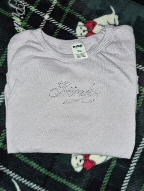 PINK Victoria's Secret Light Lavender Short Sleeve Tee with Rhinestone Logo
